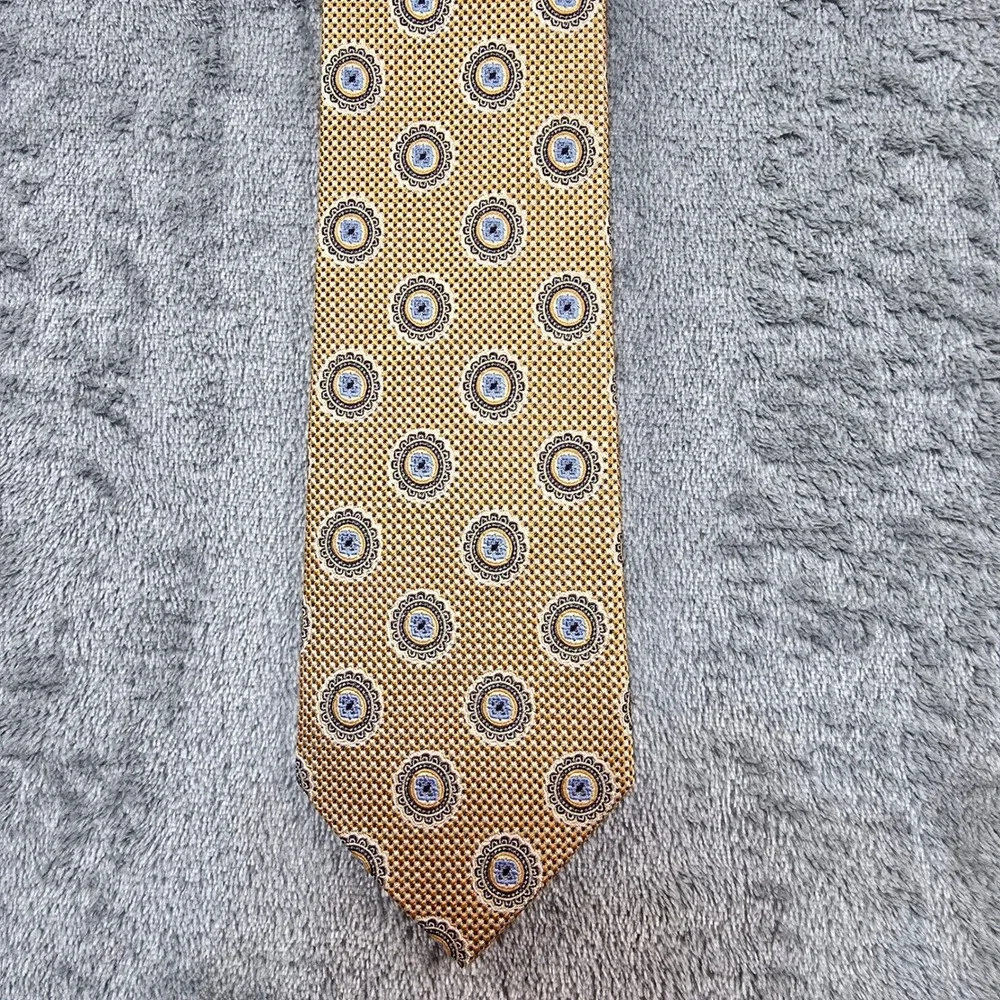 Nordstrom Silk Neck Tie Mens Yellow Geometric Medallion Workwear Office Preppy